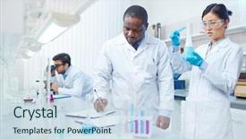  Presentation with african american - Slides having biotechnology - focused female asian scientist pouring background and a sky blue colored foreground