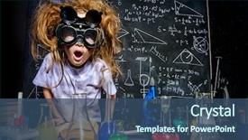  Presentation with biotechnology laboratory - Beautiful presentation theme featuring biotechnology - funny little girl doing experiments backdrop and a ocean colored foreground
