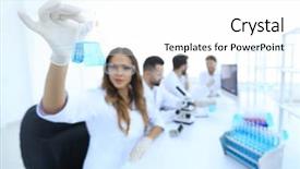  Presentation with laboratory - PPT theme with biotechnology - group of young scientists working background and a white colored foreground