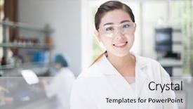  Presentation with biotechnology laboratory - Audience pleasing PPT theme consisting of biotechnology - people working at laboratory backdrop and a sky blue colored foreground