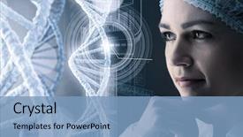  Presentation with biotechnology laboratory - Beautiful theme featuring biotechnology - scientist woman working in laboratory backdrop and a light blue colored foreground