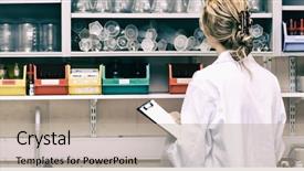  Presentation with biotechnology laboratory - Slide deck with biotechnology - serious female scientist writing background and a mint green colored foreground