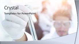  Presentation with biotechnology laboratory - PPT layouts featuring biotechnology - tube with reagents on blurred background and a sky blue colored foreground