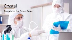  Presentation with biotechnology - Amazing slides having biotechnology - two chemists working backdrop and a sky blue colored foreground