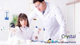  Presentation with food biotechnology - Audience pleasing slide deck consisting of biotechnology - two lab doctor testing food backdrop and a sky blue colored foreground