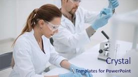  Presentation with biotechnology laboratory - Theme enhanced with biotechnology - two scientists work background and a lemonade colored foreground