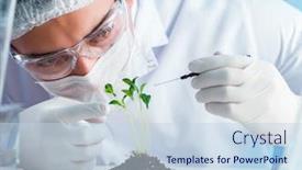  Presentation with biotechnology lab - Audience pleasing slide deck consisting of biotechnology concept with scientist backdrop and a sky blue colored foreground