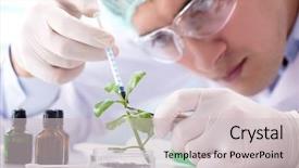  Presentation with biotechnology lab - Amazing slide deck having biotechnology concept with scientist backdrop and a soft green colored foreground