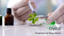  Presentation with biotechnology lab - Colorful slides enhanced with biotechnology concept with scientist backdrop and a light gray colored foreground