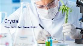  Presentation with biotechnology lab - Colorful presentation design enhanced with biotechnology concept with scientist backdrop and a sky blue colored foreground