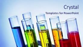  Presentation with test tubes - Slide deck enhanced with water laboratory - multicoloured test tubes background and a sky blue colored foreground