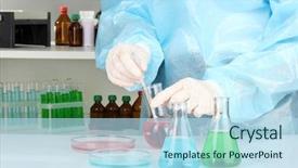  Presentation with research - Cool new PPT theme with biomedical instruments - scientist conducting research in laboratory backdrop and a light blue colored foreground