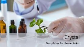  Presentation with biotechnology lab - Cool new PPT layouts with biotechnology scientist working backdrop and a light gray colored foreground