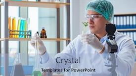  Presentation with biotechnology lab - Colorful slide deck enhanced with biotechnology-scientist-working backdrop and a light blue colored foreground
