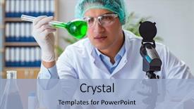  Presentation with biotechnology lab - Colorful PPT theme enhanced with biotechnology scientist working backdrop and a light blue colored foreground