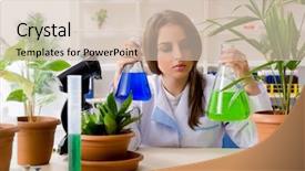  Presentation with biotechnology lab - PPT theme consisting of biotechonology - young beautiful biotechnology chemist working background and a soft green colored foreground
