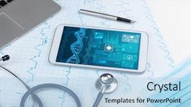  Presentation with medical devices - Slide deck having biotecnology - genetic test and biotechnology concept background and a light blue colored foreground