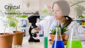  Presentation with biotechnology lab - Amazing presentation design having biotecnology - young beautiful biotechnology chemist working backdrop and a soft green colored foreground