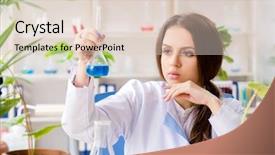  Presentation with biotechnology lab - Presentation design with biotecnology - young beautiful biotechnology chemist working background and a lemonade colored foreground