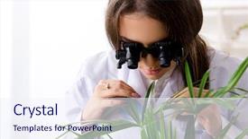  Presentation with biotechnology lab - Slide set having biotecnology - young beautiful biotechnology chemist working background and a sky blue colored foreground