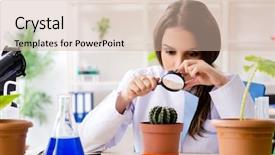  Presentation with biotechnology lab - Audience pleasing presentation design consisting of biotecnology - young beautiful biotechnology chemist working backdrop and a soft green colored foreground