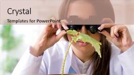  Presentation with biotechnology lab - Presentation theme featuring biotecnology - young beautiful biotechnology chemist working background and a coral colored foreground