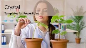  Presentation with biotechnology lab - Presentation theme consisting of biotecnology - young beautiful biotechnology chemist working background and a soft green colored foreground