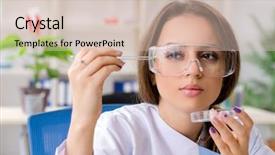  Presentation with biotechnology lab - Beautiful presentation theme featuring biotecnology - young beautiful biotechnology chemist working backdrop and a soft green colored foreground