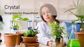  Presentation with biotechnology lab - Amazing slide set having biotecnology - young beautiful biotechnology chemist working backdrop and a soft green colored foreground