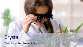  Presentation with biotechnology lab - Presentation design consisting of biotecnology - young beautiful biotechnology chemist working background and a sky blue colored foreground