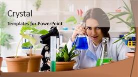  Presentation with biotechnology lab - Slide set with biotecnology - young beautiful biotechnology chemist working background and a lemonade colored foreground