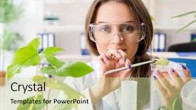  Presentation with biotechnology lab - Audience pleasing slide set consisting of biotecnology - young beautiful biotechnology chemist working backdrop and a soft green colored foreground