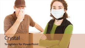  Presentation with lawyer client meeting wearing mask - Audience pleasing slides consisting of bioterrorism - delivery man delivers flu along backdrop and a coral colored foreground