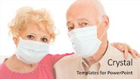 Presentation with face masks - Cool new PPT theme with bioterrorism - senior couple wearing face masks backdrop and a lemonade colored foreground