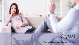 Presentation with doctor visiting family - Cool new PPT theme with bipolar disorder - pregnant woman visiting psychologist doctor backdrop and a light blue colored foreground