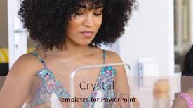  Presentation with hair dress - Slide deck with biracial-beautiful-young-woman background and a coral colored foreground