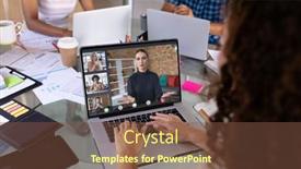  Presentation with business office desk - Slides enhanced with biracial-businesswoman-at-desk background and a tawny brown colored foreground