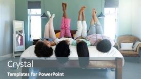  Presentation with friends - Presentation theme featuring biracial-carefree-young-biracial-friends background and a gray colored foreground