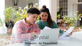  Presentation with life insurance concept leaflets - Presentation theme featuring biracial-couple-sitting-on-garden background and a light gray colored foreground