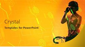  Presentation with abstract circles - PPT theme with biracial-female-athlete-wearing-glasses background and a light gray colored foreground