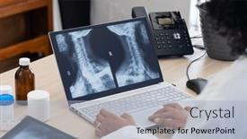  Presentation with healthcare communication - Presentation having biracial-female-doctor-using-laptop background and a light blue colored foreground