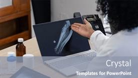  Presentation with healthcare communication - Slides consisting of biracial-female-doctor-using-laptop background and a gray colored foreground