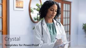 Presentation with clipboard stethoscope - PPT theme consisting of biracial-female-doctor-wearing-stethoscope background and a  colored foreground