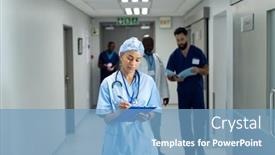  Presentation with busy doctor - PPT layouts having biracial-female-doctor-writing-notes background and a teal colored foreground