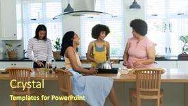  Presentation with cooking - Presentation theme having biracial-female-friends-talking background and a tawny brown colored foreground