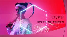  Presentation with hexagon - PPT theme consisting of biracial-female-player-with-racket background and a coral colored foreground
