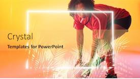  Presentation with female sport - PPT theme with biracial-female-rugby-player-holding background and a yellow colored foreground