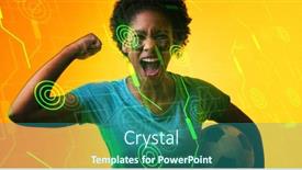  Presentation with face match - PPT theme having biracial-female-soccer-player background and a ocean colored foreground