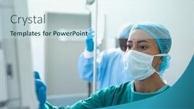  Presentation with medical equipment - Presentation theme enhanced with biracial-female-surgeon-prepared background and a sky blue colored foreground