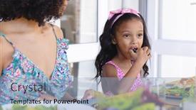  Presentation with dining table - Slide deck enhanced with biracial-girl-eating-food background and a  colored foreground
